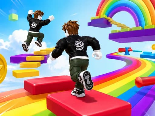 Obby Rainbow Parkour Two Player gameplay